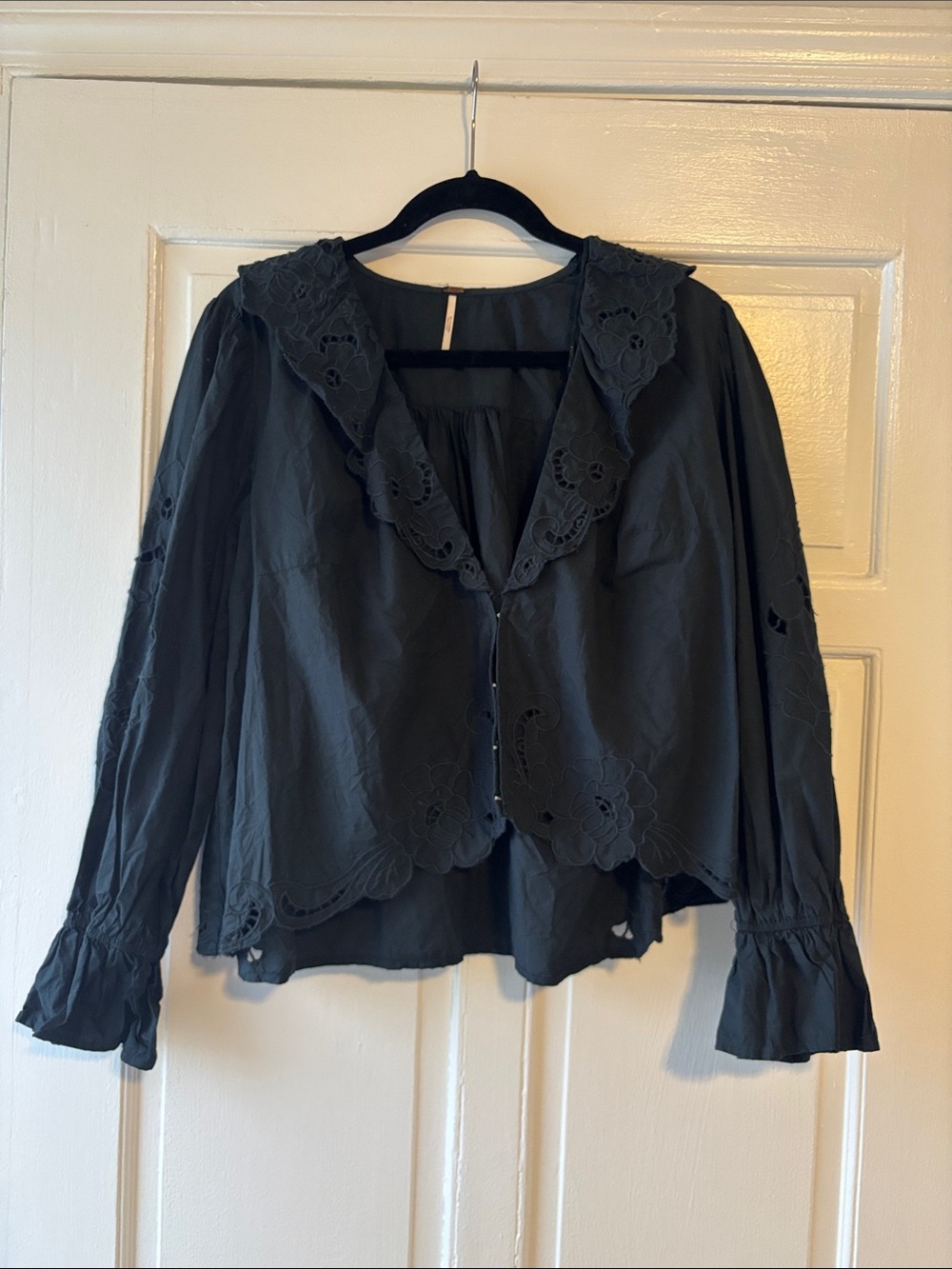 Free People Maisie Black Eyelet-Trim Button Front Women’s Top
